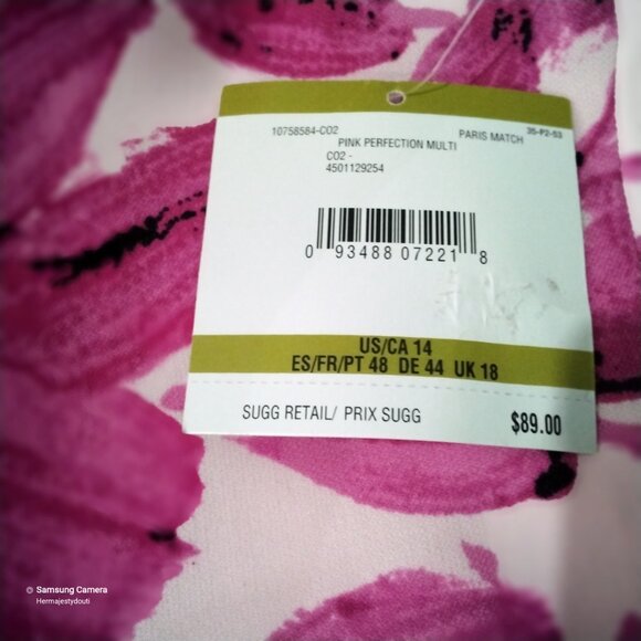 Kasper White & Pink Perfection Floral Sleeveless Lined Sheath Dress NWT Size 14 - Picture 3 of 5